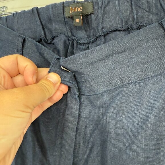 Quince Women 10 100% Linen Trouser Pant Pleated Navy Blue Breathable Lightweight - Picture 3 of 12